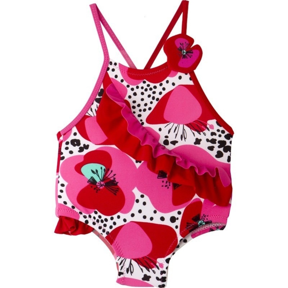 Pink and Red Floral One Piece Swimsuit